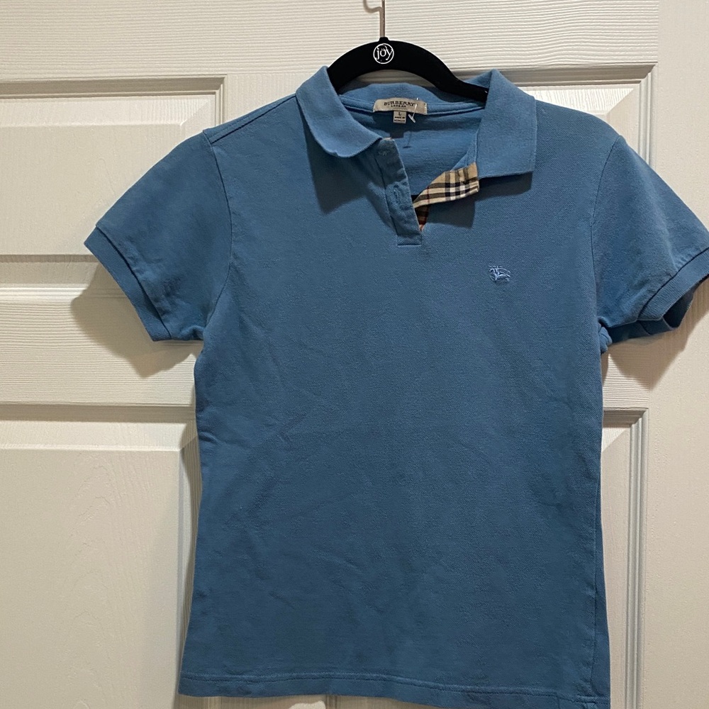 Burberry Blue Polo Shirt with Check Accent